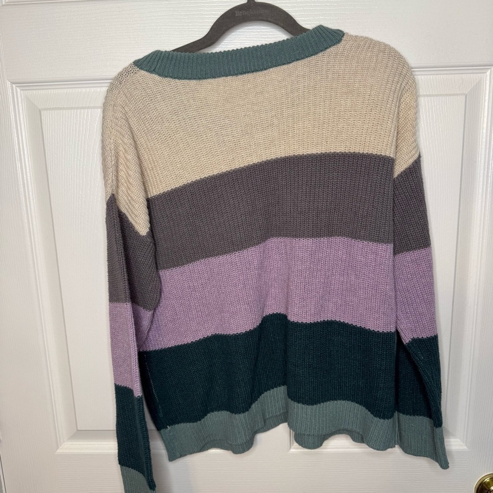 LOFT Women's Striped Sweater - Cream, Gray, Purple, Teal Size XL GUC no pulls - Picture 4 of 5